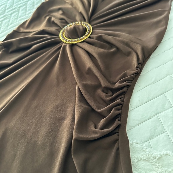 Candie’s Brown Sleeveless Ring Detail Midi Dress L Glam Mob Wife Cocktail Party - Picture 12 of 16